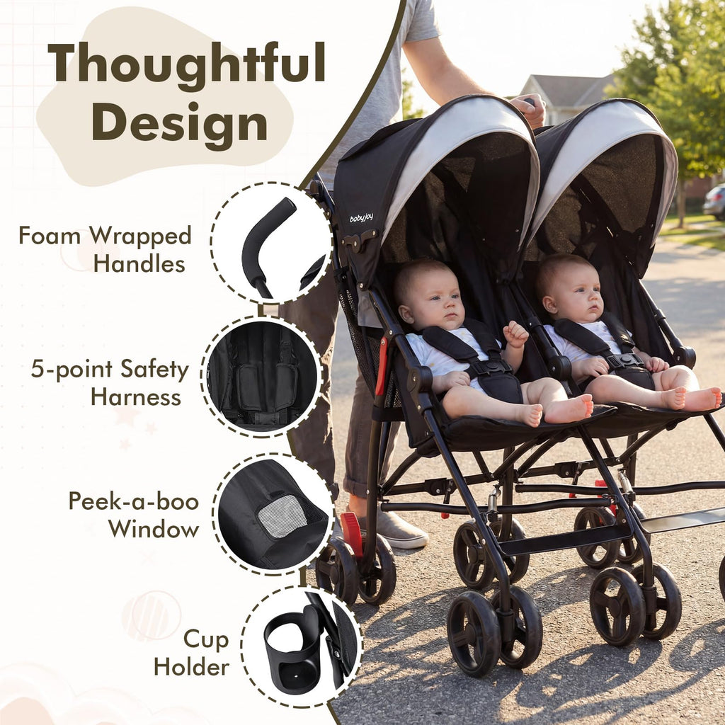 Lightweight Double Umbrella Stroller with Cup Holder and Adjustable Canopy I417