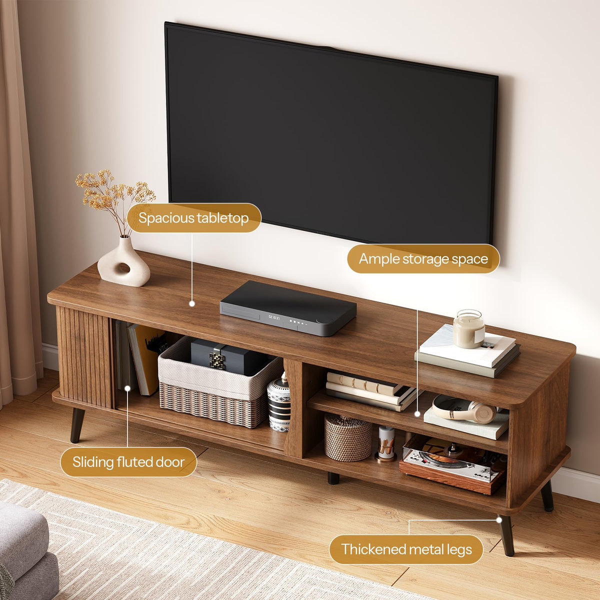 Mid Century Modern TV Stand with Storage F893552