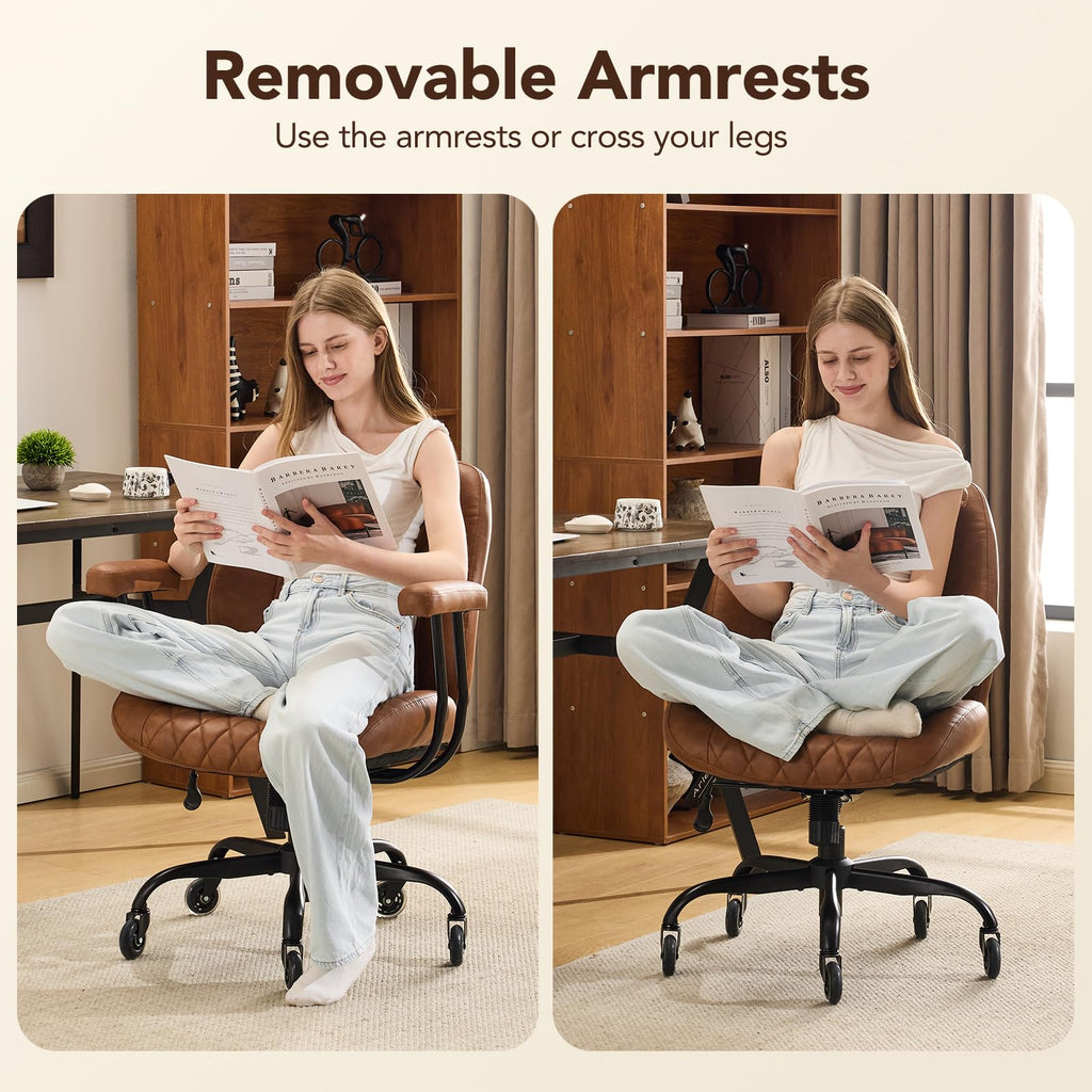Brown Leather Ergonomic Office Chair with Lumbar Support H8723