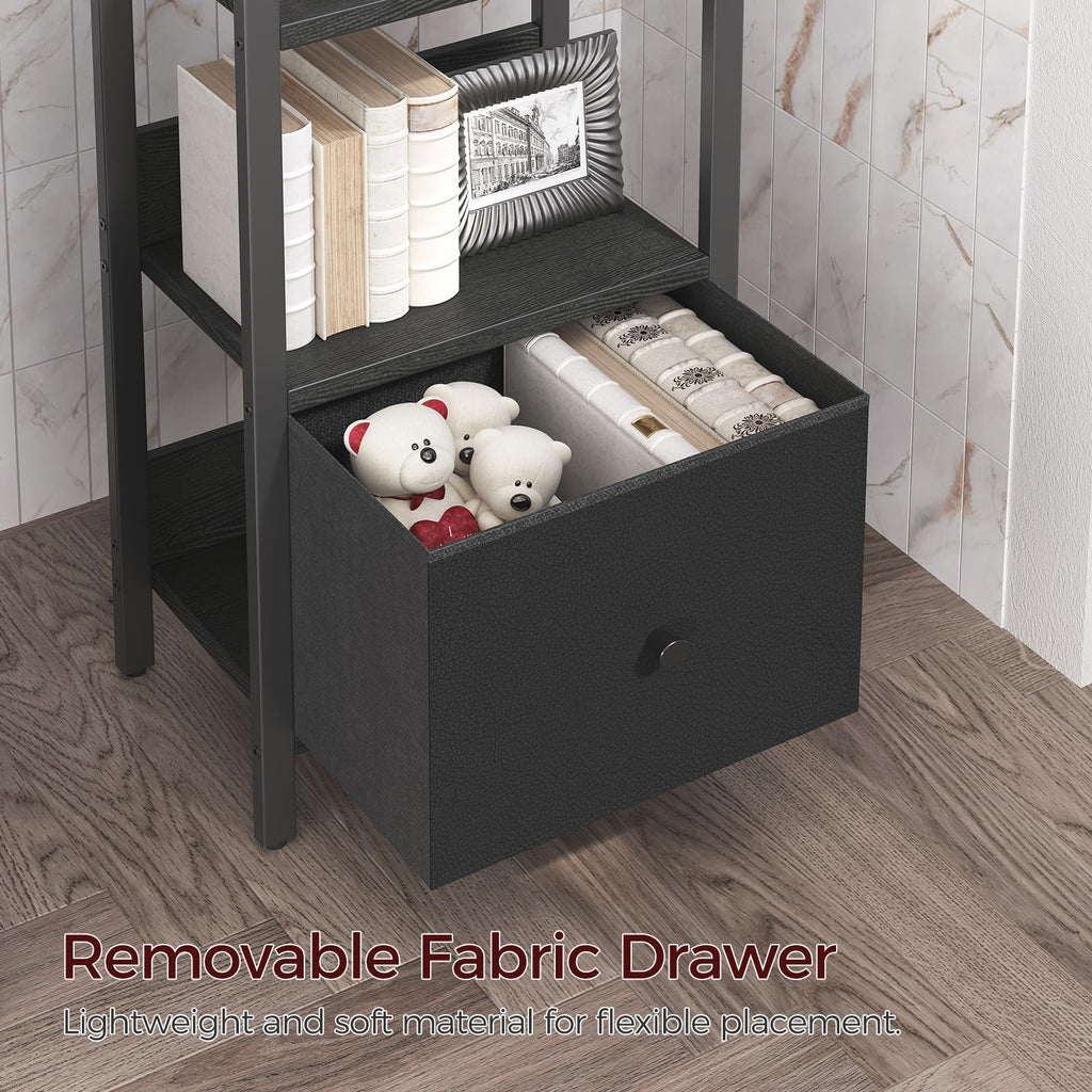 Black 5-Tier Bookshelf with Drawer O3907