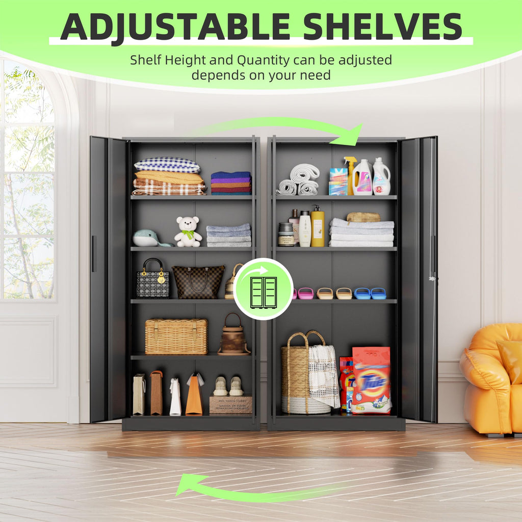 Black 72" Locking Steel Storage Cabinet with 4 Adjustable Shelves E59578