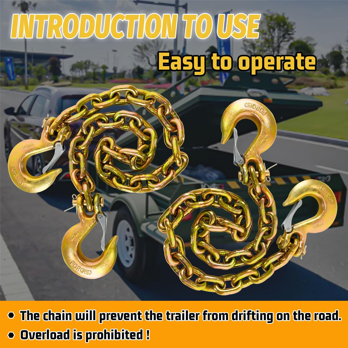 3/8"x36" Galvanized Trailer Safety Chains with Hooks, 2-Pack B678326
