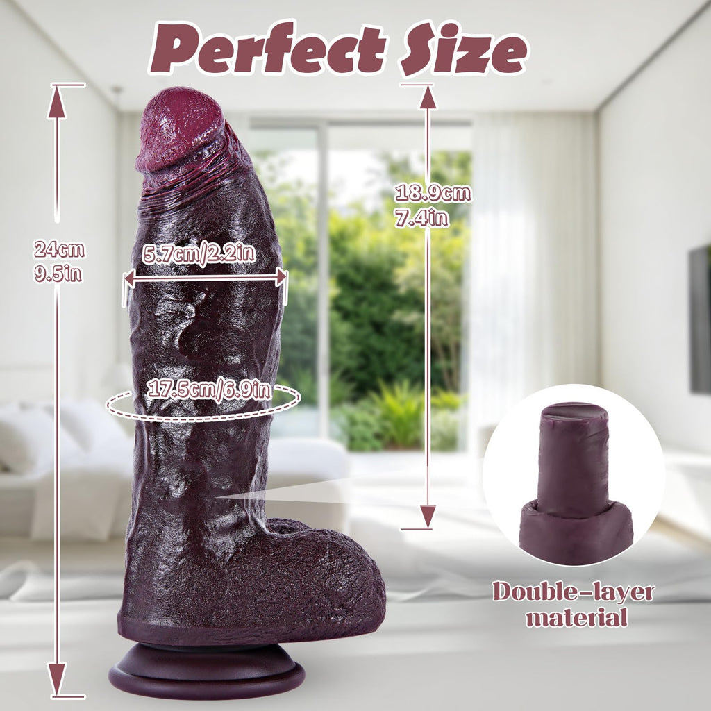 9.7" Dual Density Black Dildo with Suction Cup N923