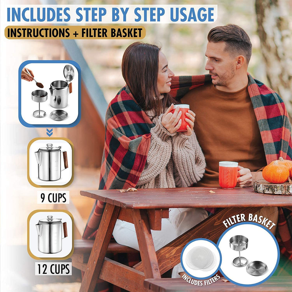 12 Cup Stainless Steel Percolator Coffee Maker Pot D548344