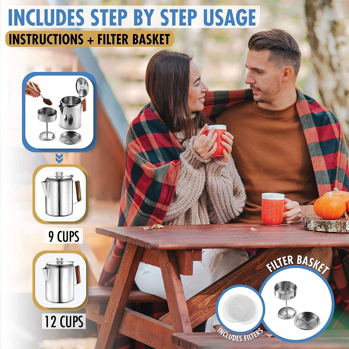 12 Cup Stainless Steel Percolator Coffee Maker Pot D548344