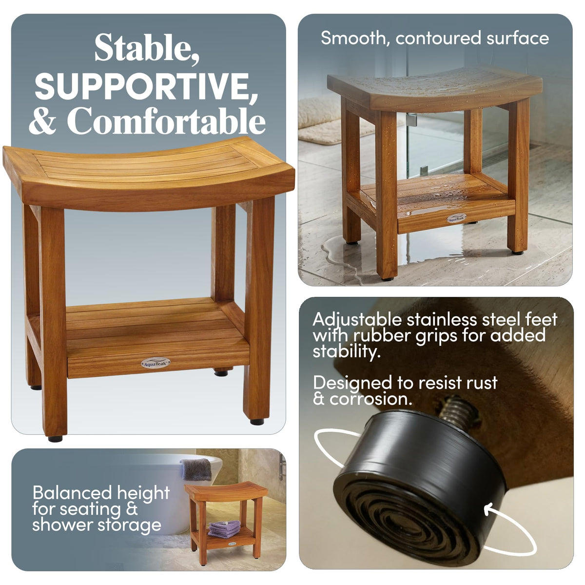 18" Teak Shower Bench S382