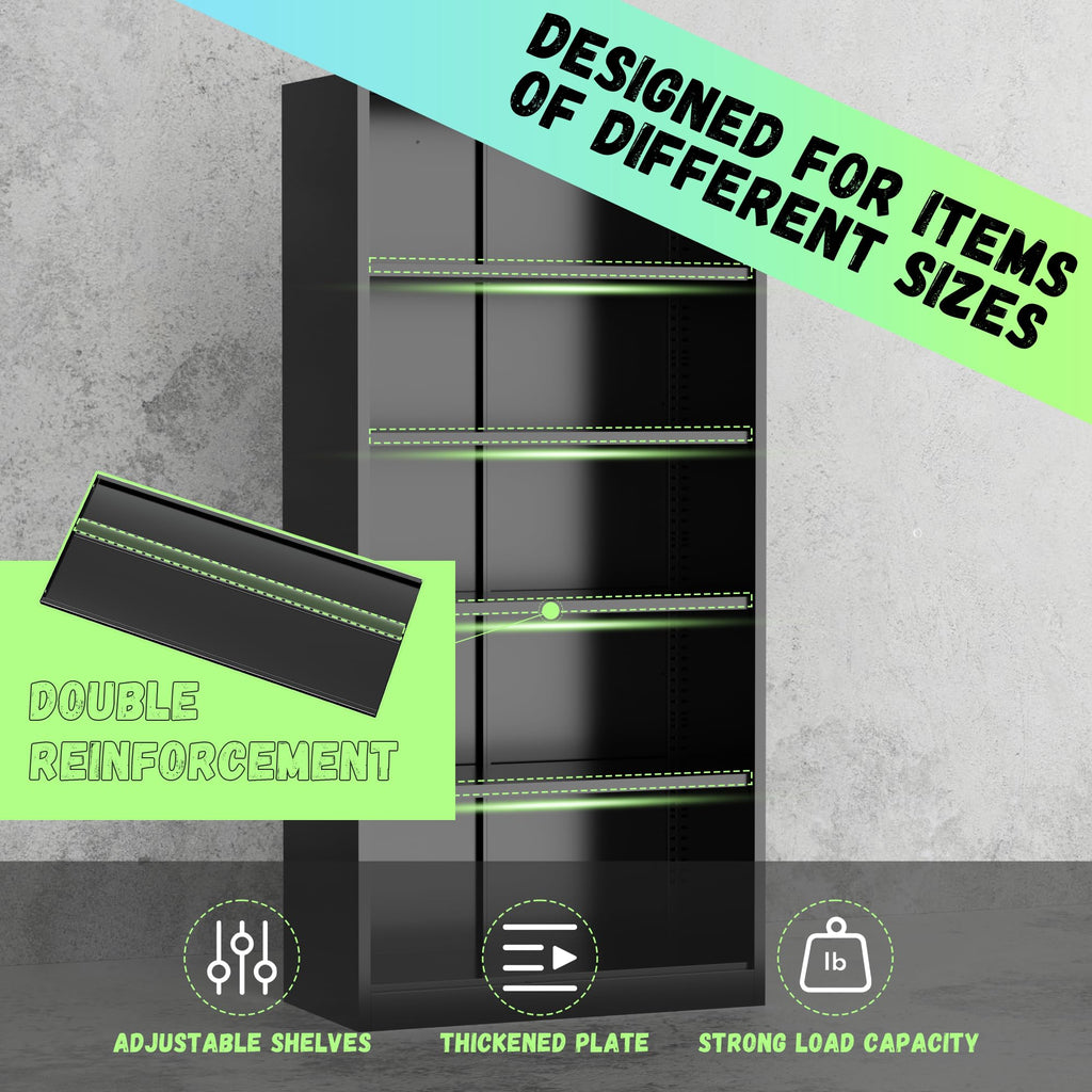 Black 72" Locking Steel Storage Cabinet with 4 Adjustable Shelves E59578