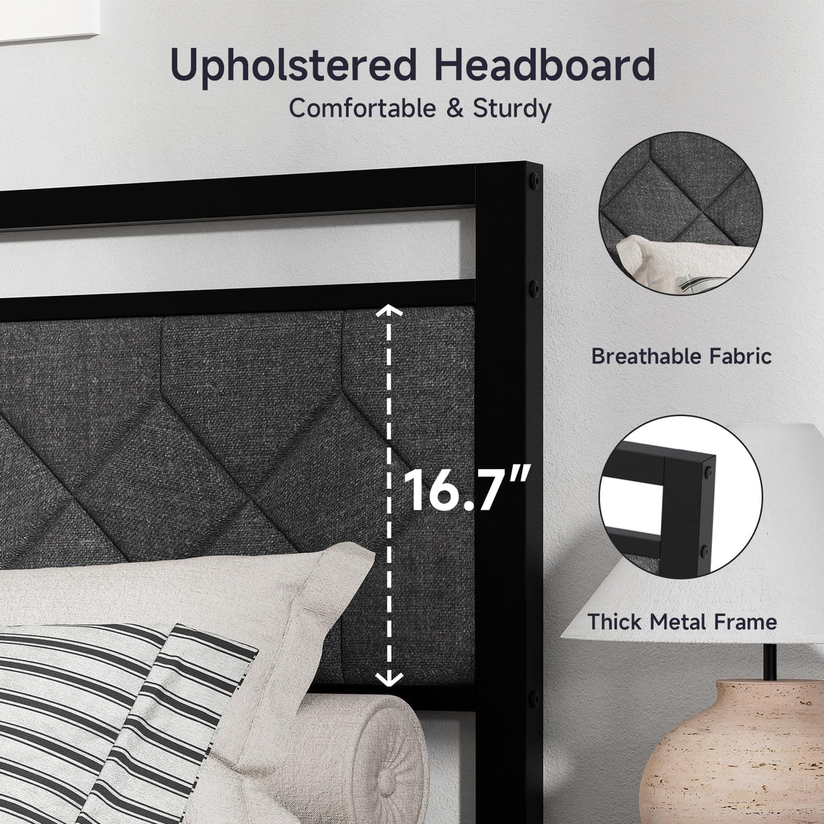 Full Size Upholstered Bed Frame Grey Q573