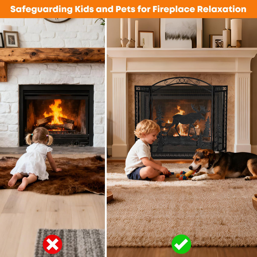3 Panel Fireplace Screen with Guard Grate Z1909