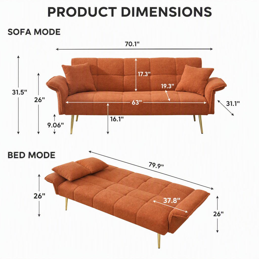 Orange Velvet 2 Seater Futon Sofa Bed C435