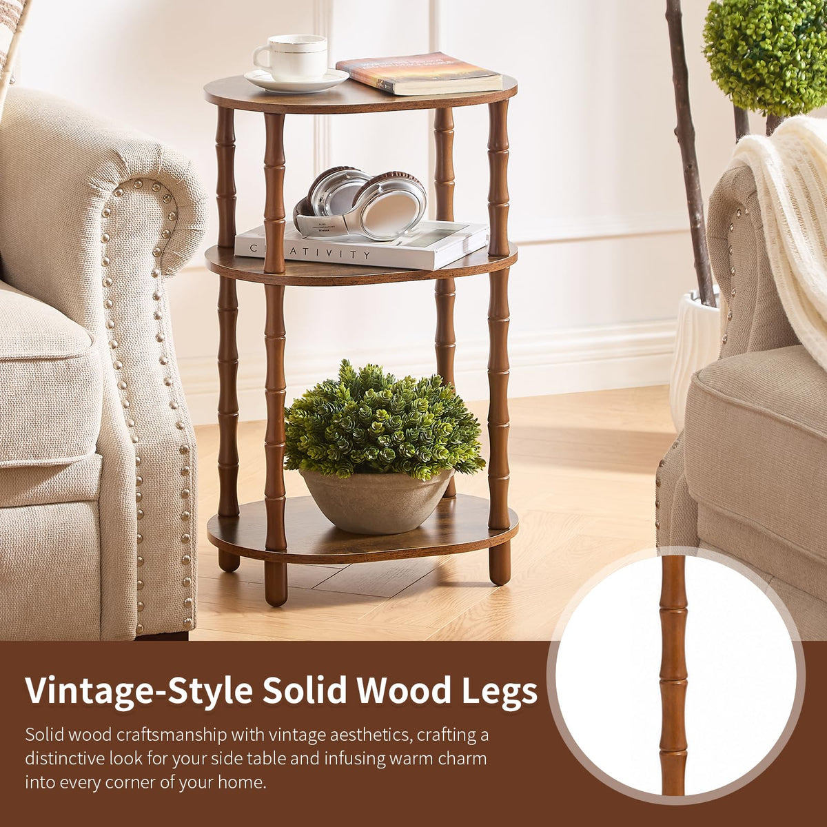 Brown 3-Tier Oval Side Table U739
