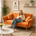 Orange Velvet 2 Seater Futon Sofa Bed C435