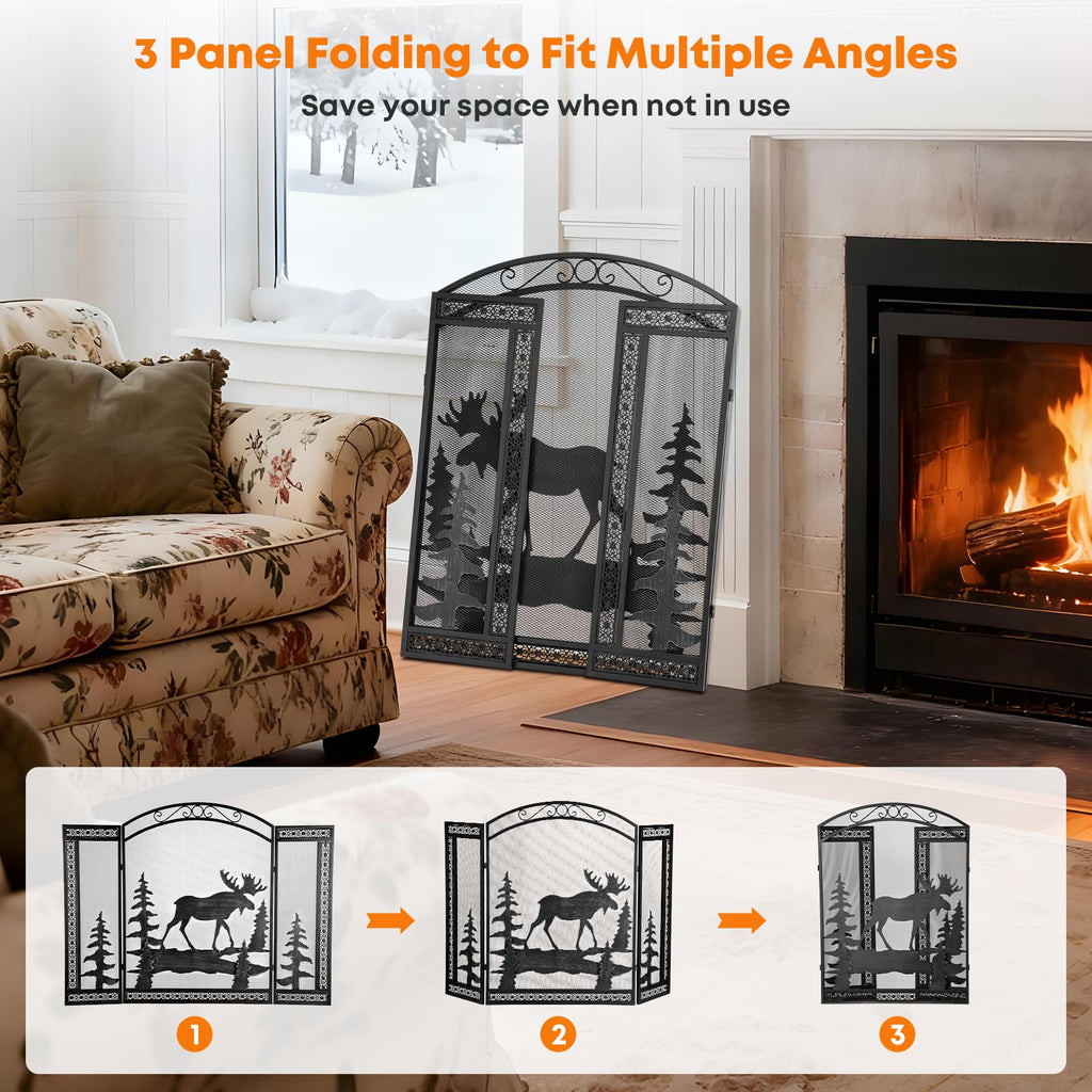 3 Panel Fireplace Screen with Guard Grate Z1909