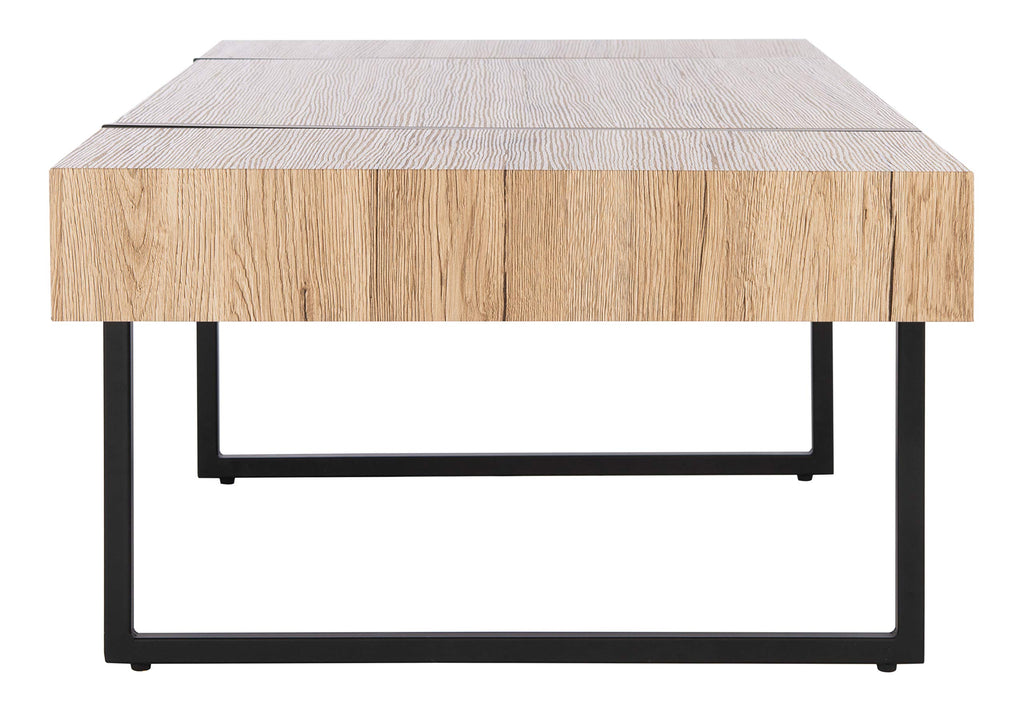 Rectangular Wood Top Black Metal Base Coffee Table E965