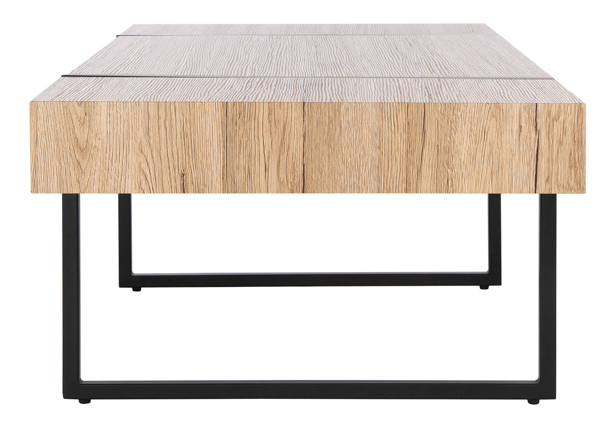 Rectangular Wood Top Black Metal Base Coffee Table E965