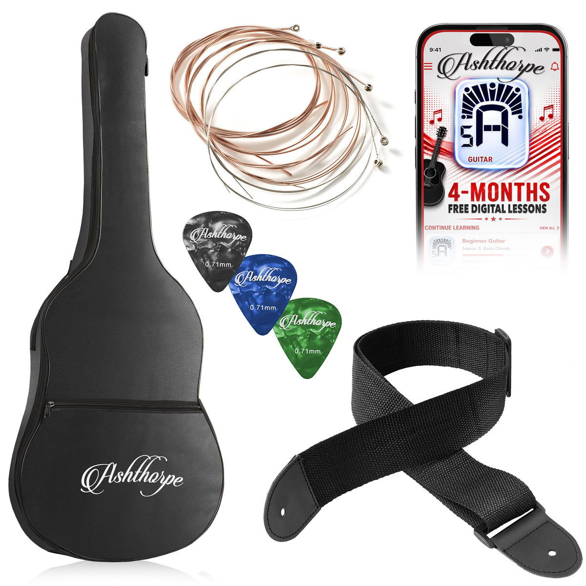 30-inch Kids Acoustic Guitar Beginner Kit with Gig Bag I865