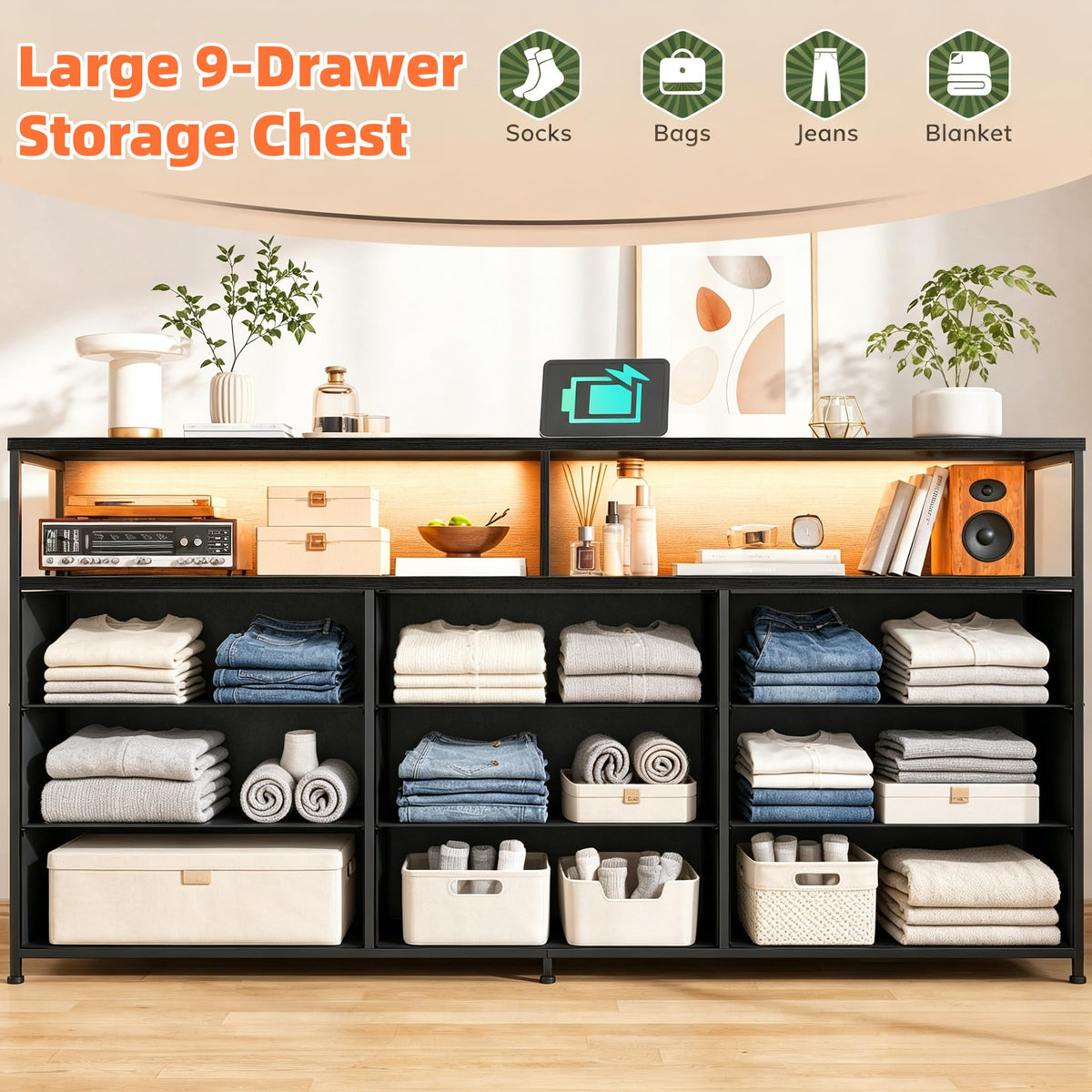 Black 9 Drawer Dresser G289