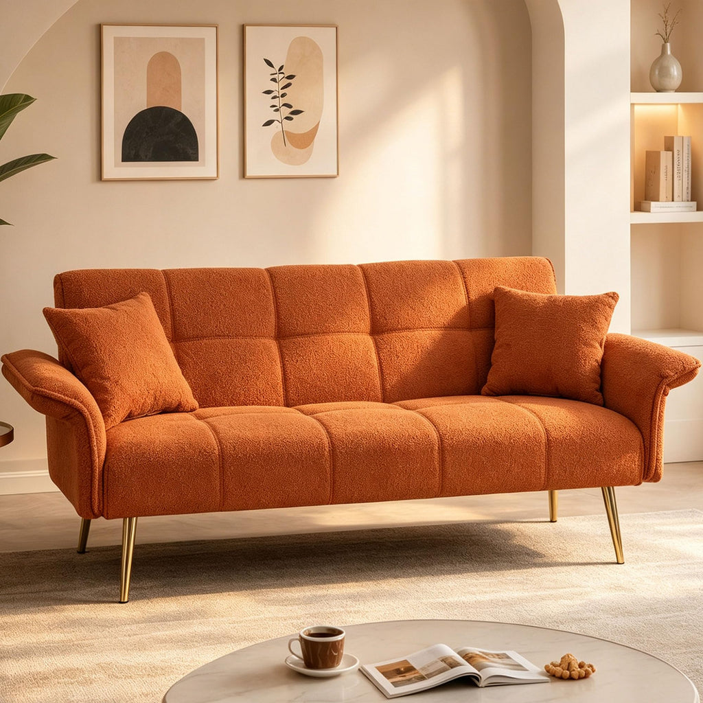 Orange Velvet 2 Seater Futon Sofa Bed C435