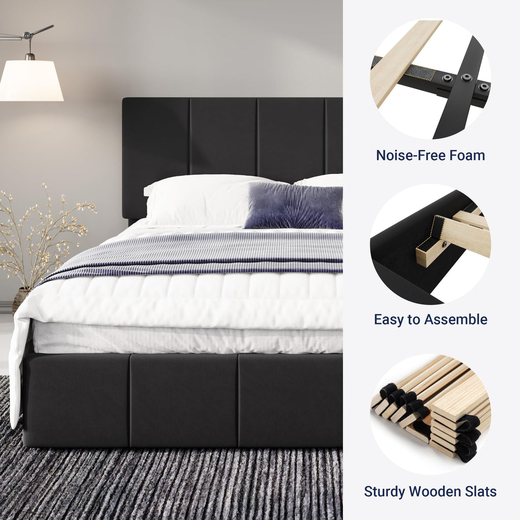 Queen Size Black Dutch Velvet Upholstered Platform Bed Frame S291225