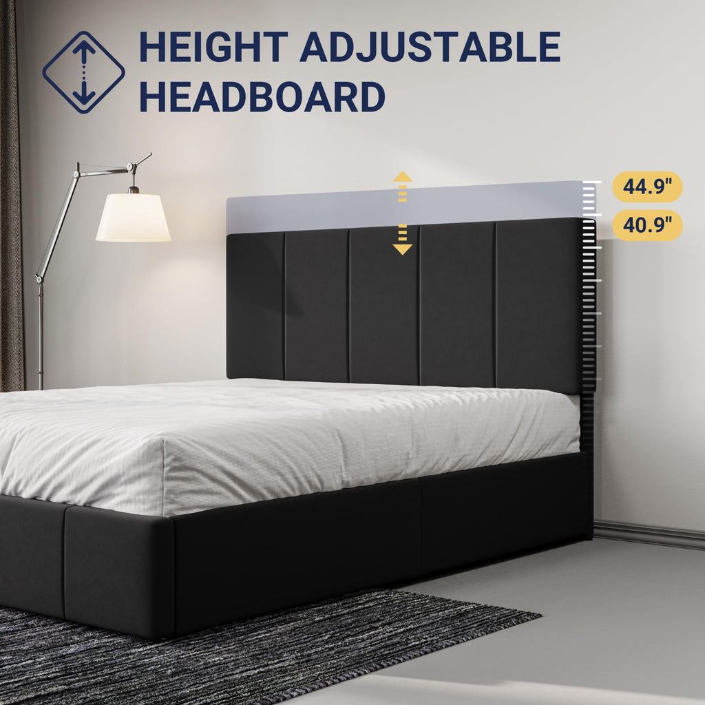 Queen Size Black Dutch Velvet Upholstered Platform Bed Frame S291225