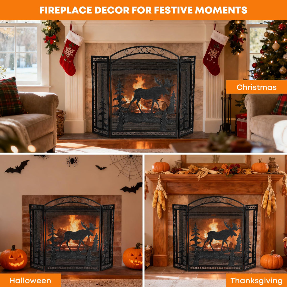 3 Panel Fireplace Screen with Guard Grate Z1909