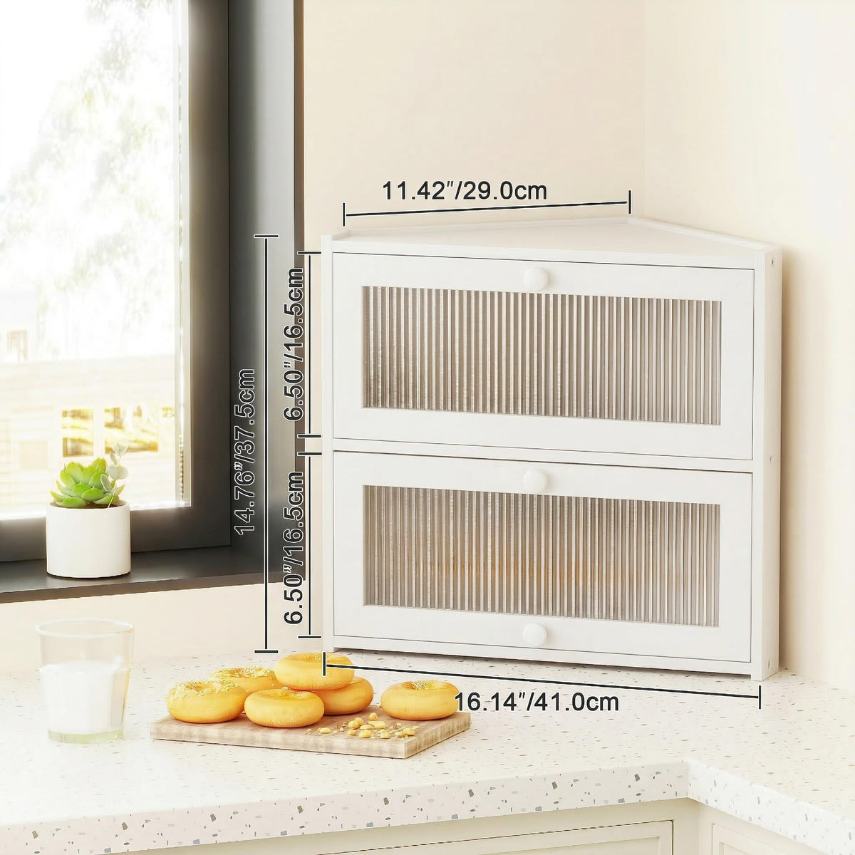 White Double Layer Bamboo Corner Bread Box B4901