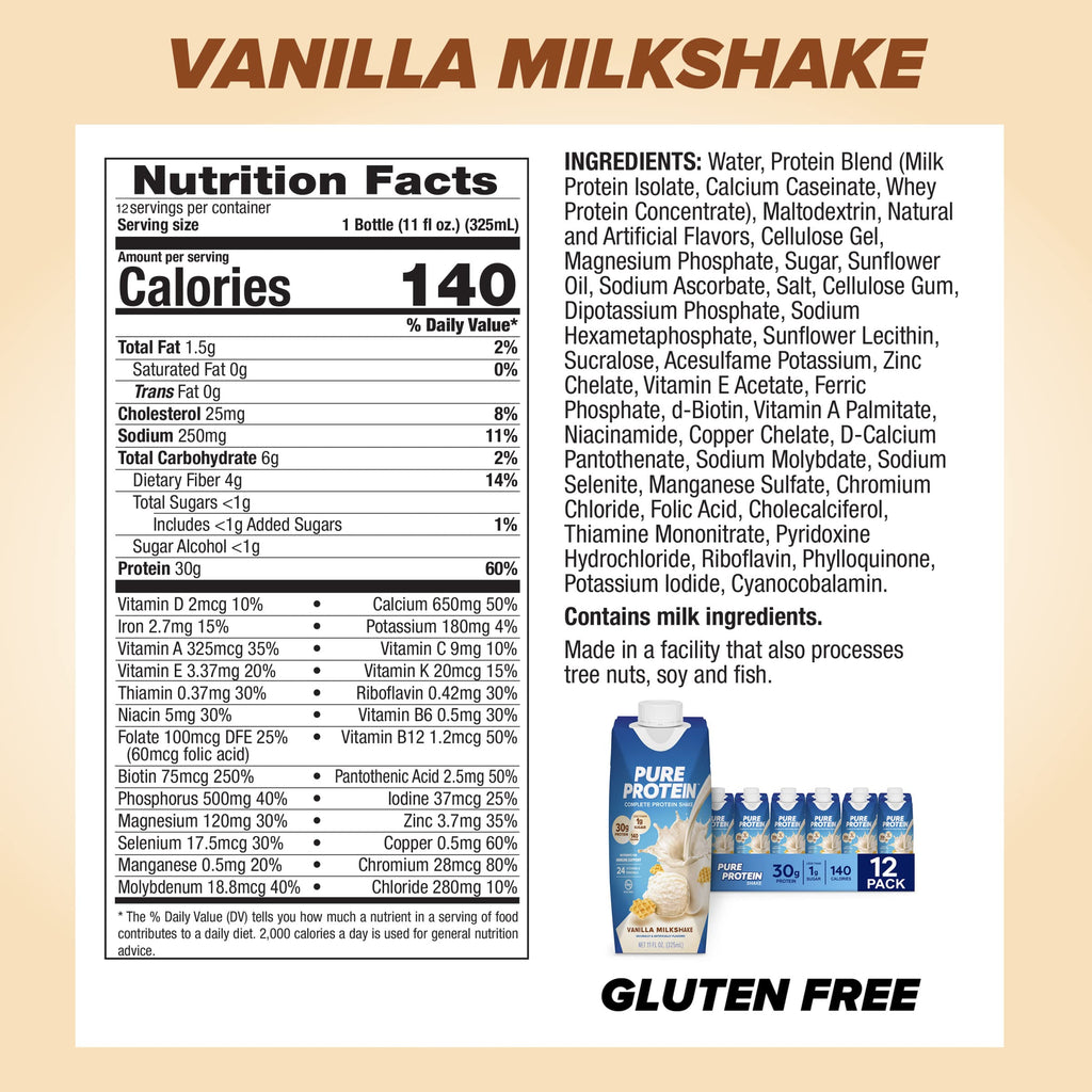 Vanilla Protein Shake, 30g Protein, Vitamins A, C, D, E, Zinc G222