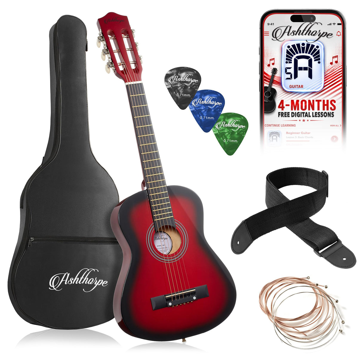 30-inch Kids Acoustic Guitar Beginner Kit with Gig Bag I865