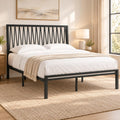 Black Metal Queen Bed Frame with Geometric Headboard J203744