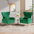 Velvet Accent Chairs Set of 2 High Back Armchair with Lumbar Pillow Green Z98065