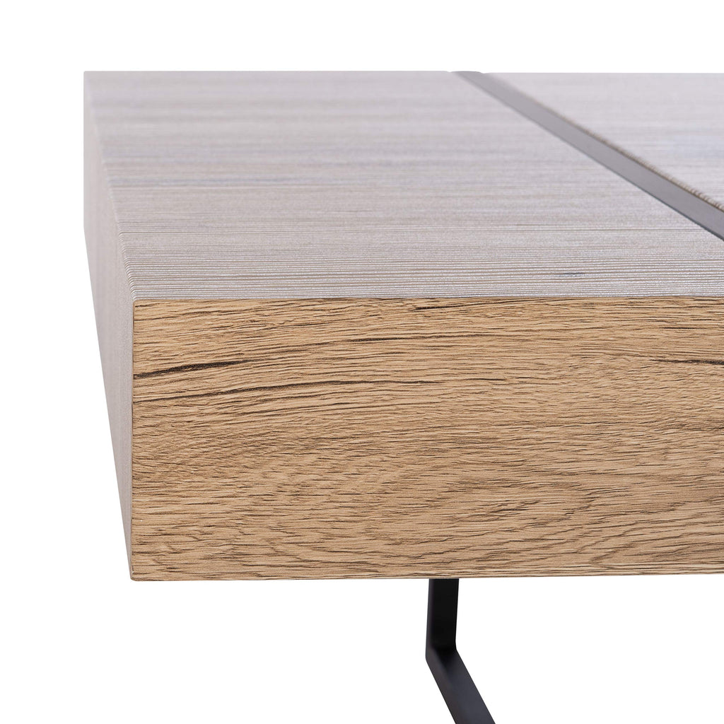 Rectangular Wood Top Black Metal Base Coffee Table E965