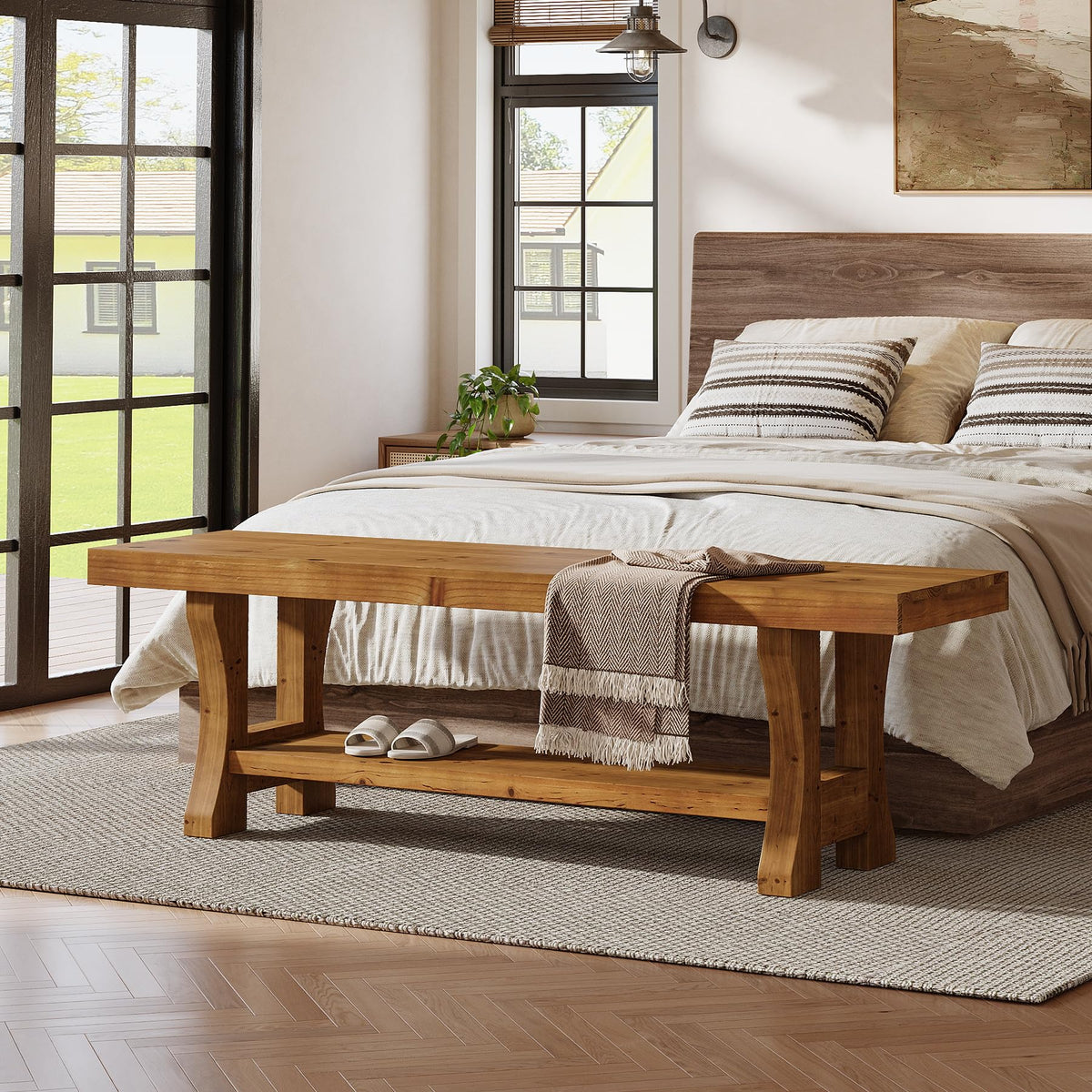 Brown Solid Wood Entryway Bench W98065