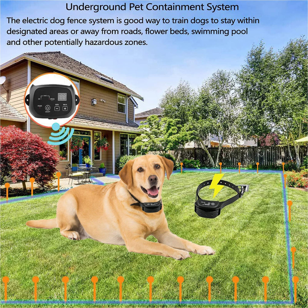 Electric Dog Fence, Aboveground Underground Pet Containment System, Covers up to 3/4 Acre, Waterproof Rechargeable Training Collar, Shock Tone Correction C558163