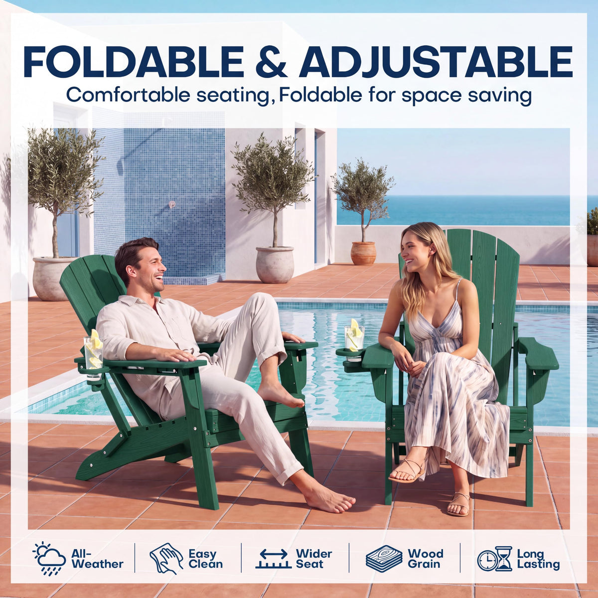 Folding Adjustable Adirondack Chair Set of 2 Green C44330
