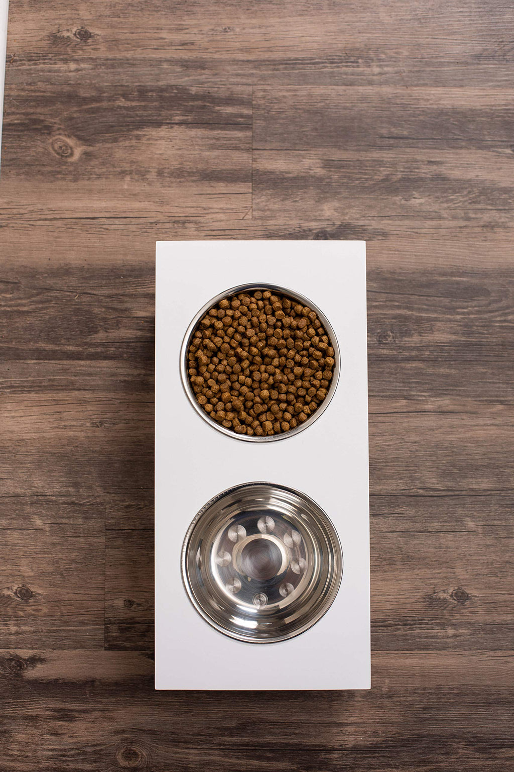 White Double Raised Pet Feeder with Stainless Steel Bowls R362