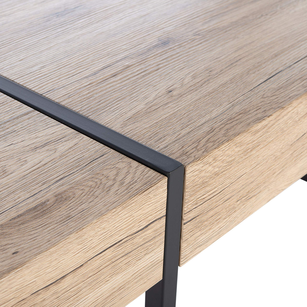 Rectangular Wood Top Black Metal Base Coffee Table E965