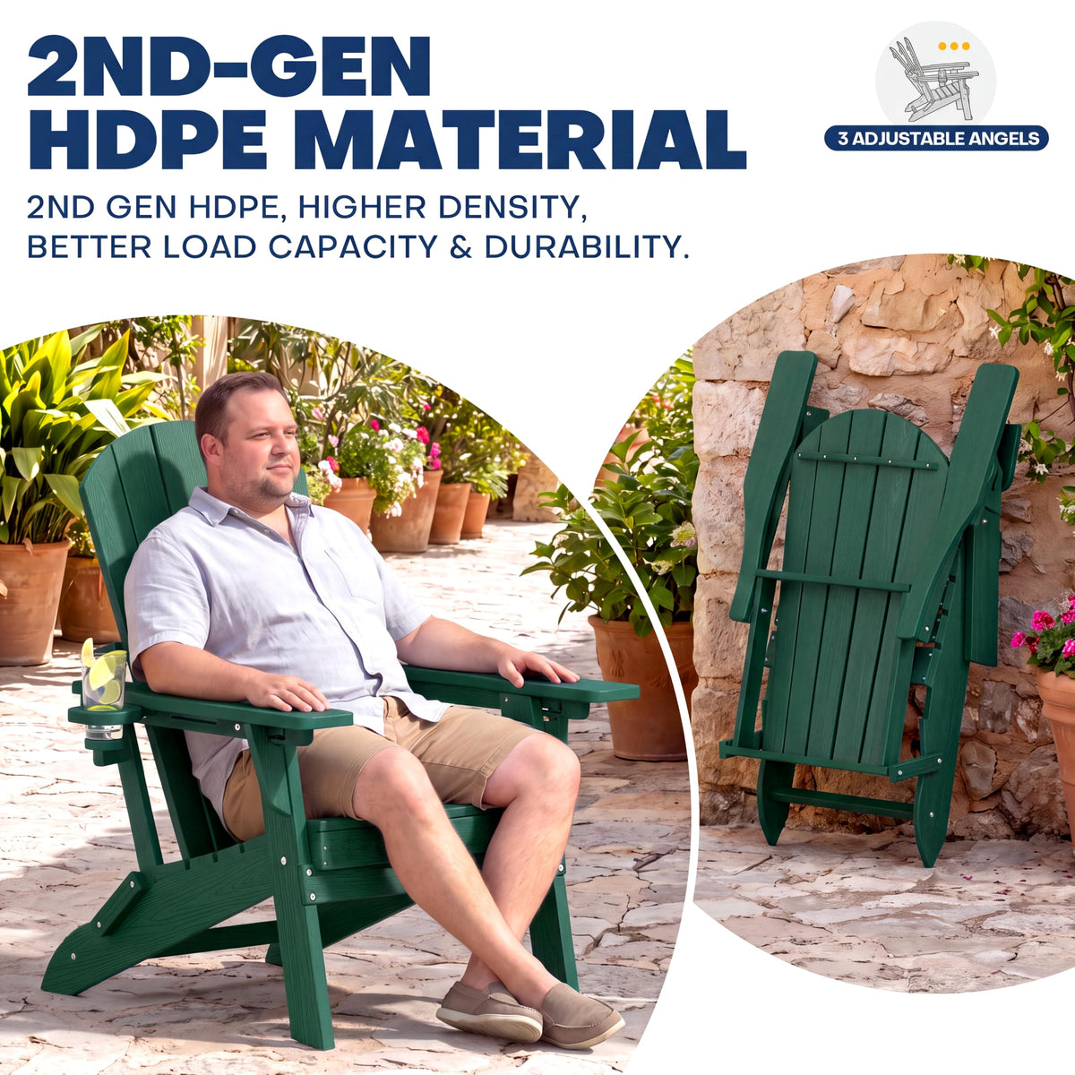 Folding Adjustable Adirondack Chair Set of 2 Green C44330