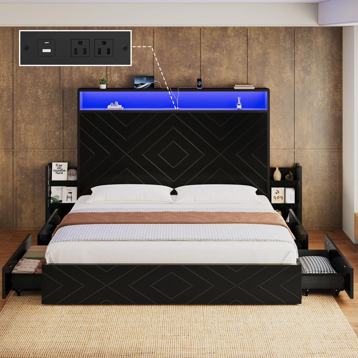 King Size Bed Frame with Tall Headboard G994246
