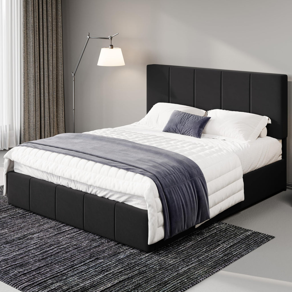Queen Size Black Dutch Velvet Upholstered Platform Bed Frame S291225