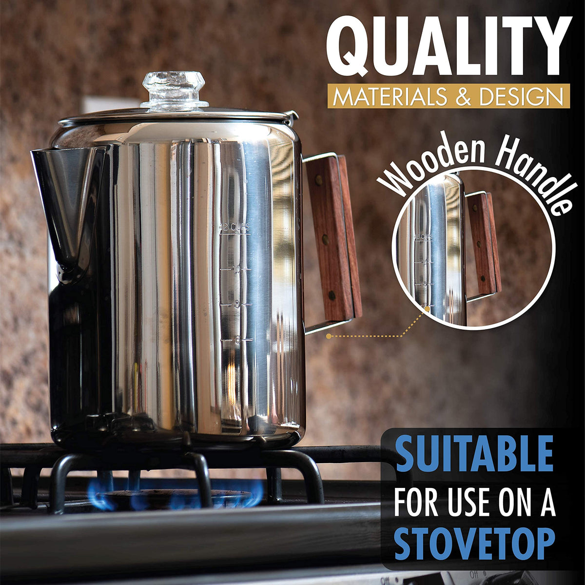 12 Cup Stainless Steel Percolator Coffee Maker Pot D548344